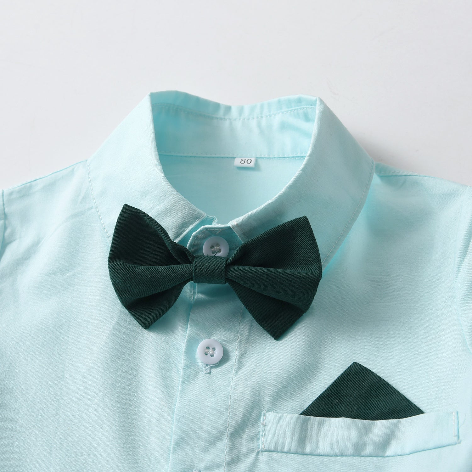 Boys Green & blue Shirt & Shorts With Suspenders