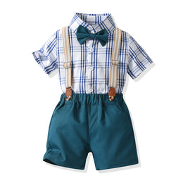 Boys Checked Spread Collar Pure Cotton Shirt with Shorts