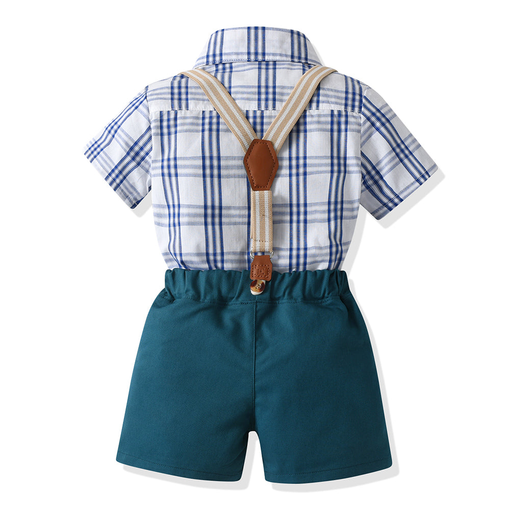 Boys Checked Spread Collar Pure Cotton Shirt with Shorts