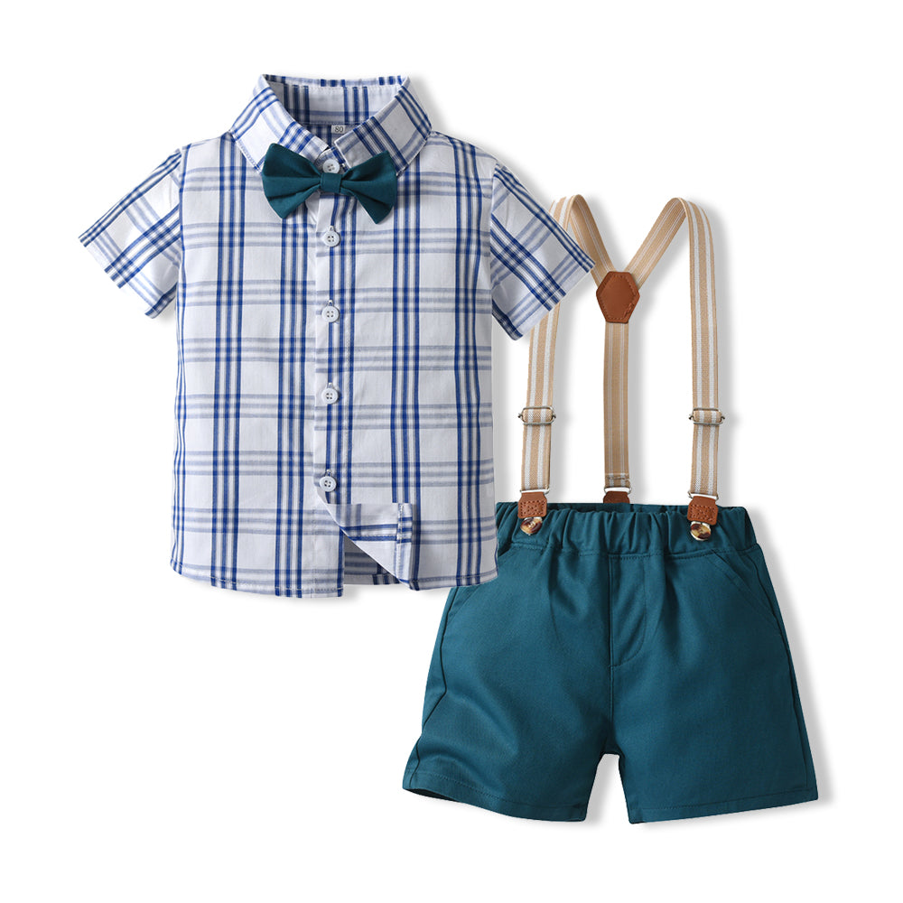 Boys Checked Spread Collar Pure Cotton Shirt with Shorts