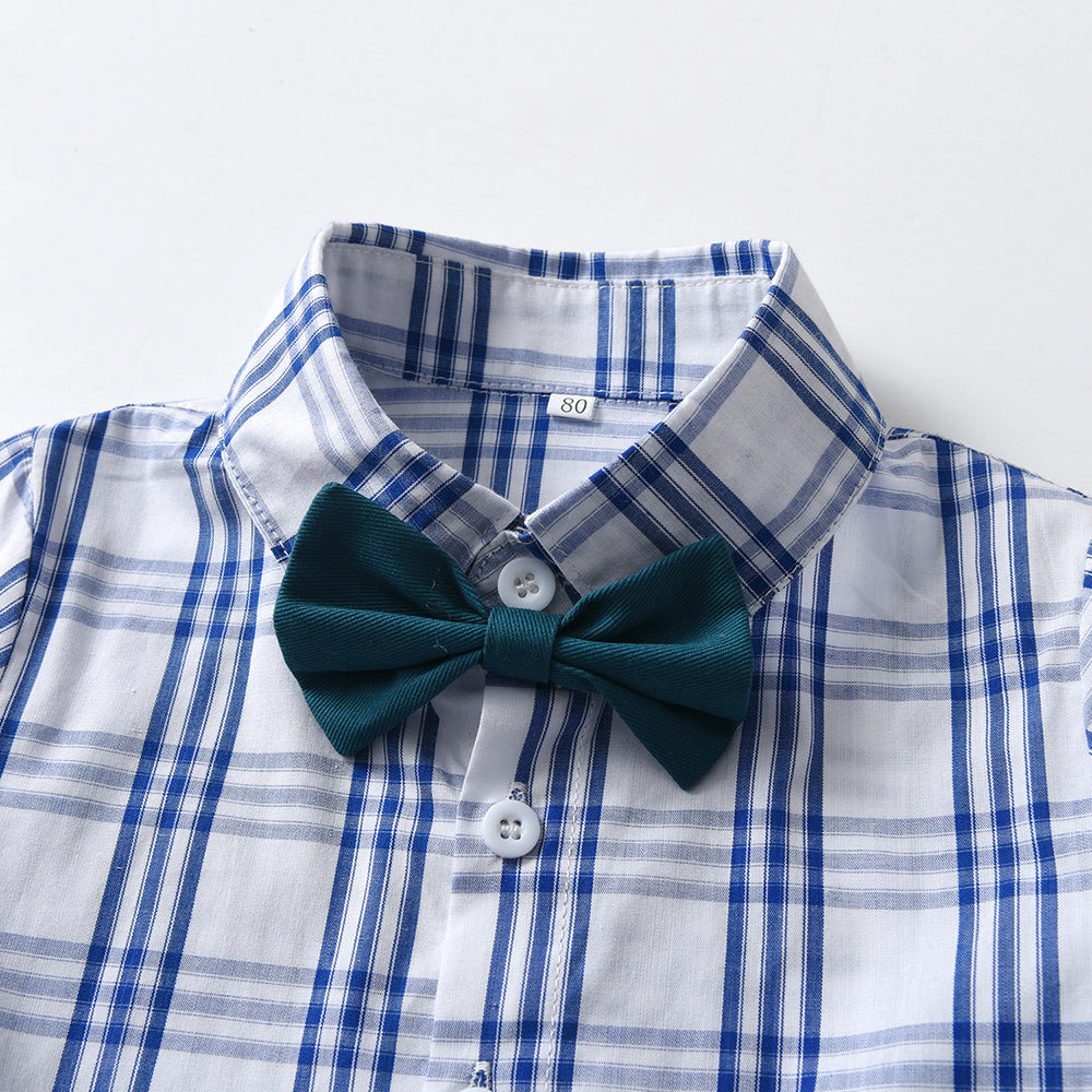 Boys Checked Spread Collar Pure Cotton Shirt with Shorts