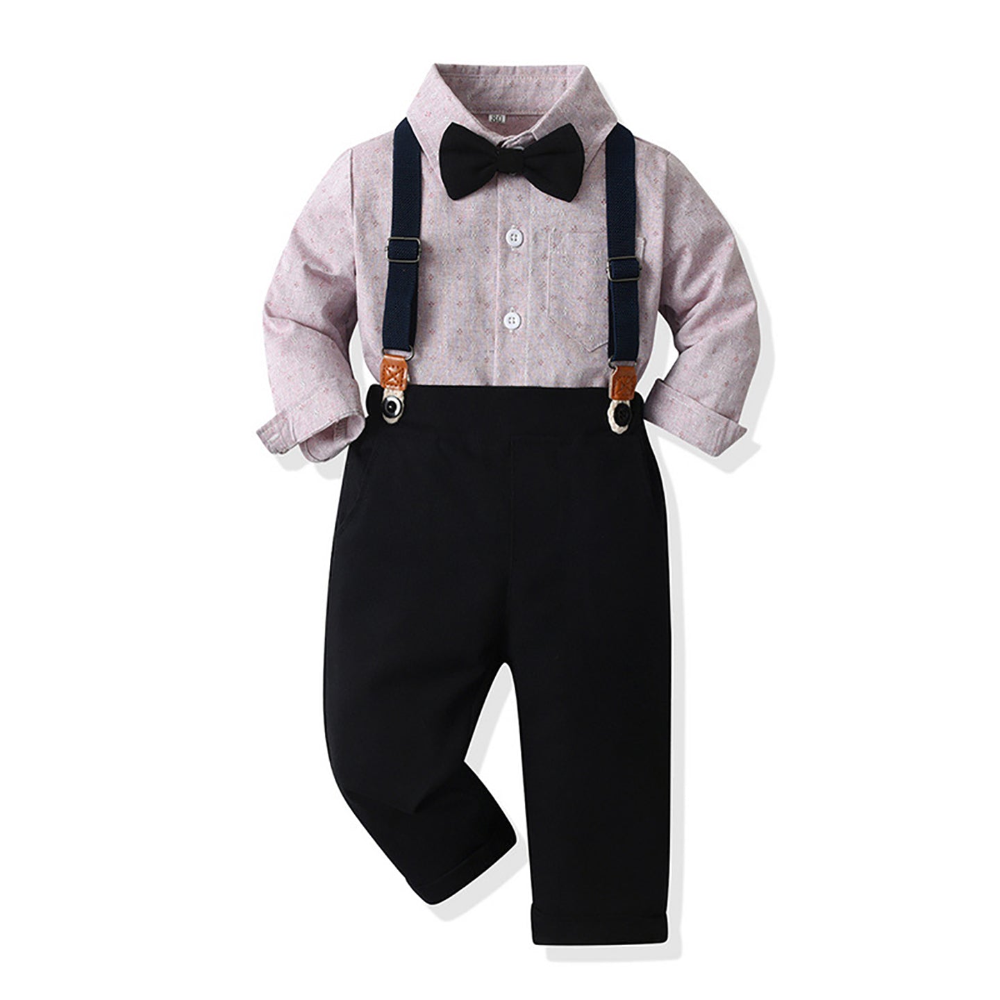 Boys Self Design Shirt Collar Shirt & Trouser & Suspenders & Bow Tie