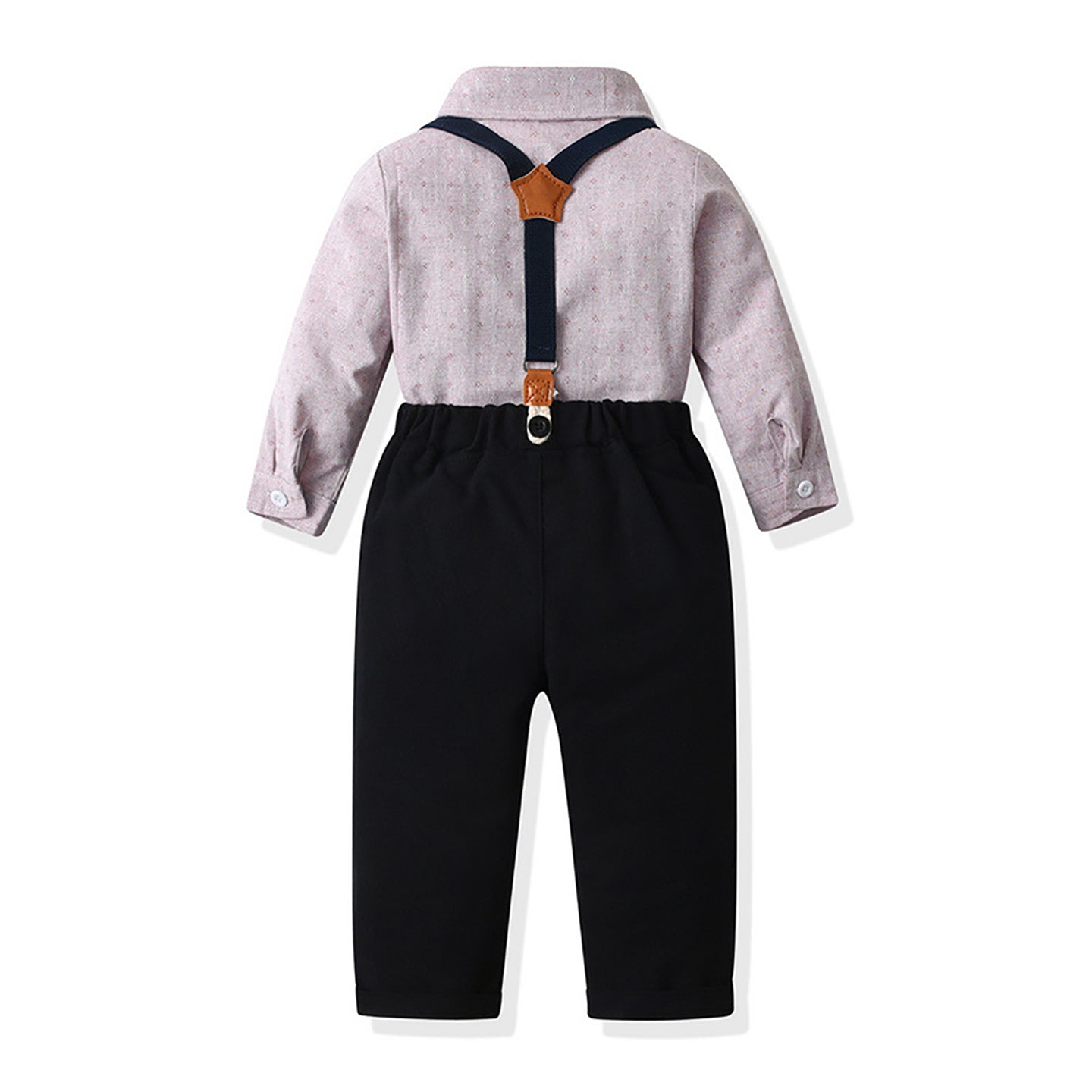 Boys Self Design Shirt Collar Shirt & Trouser & Suspenders & Bow Tie