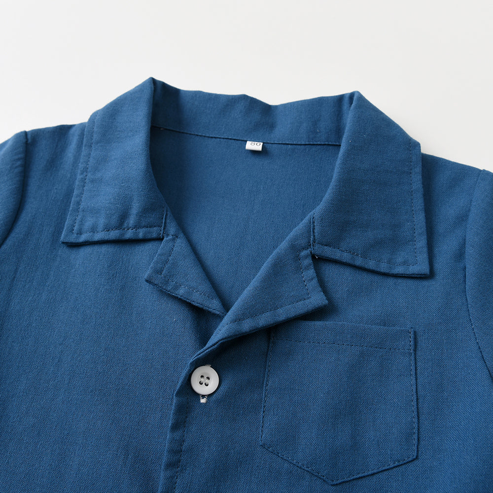 Kids Blue & White Cuban Collar Pure Cotton Shirt with Shorts