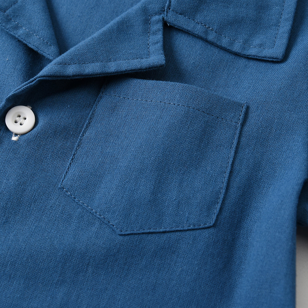 Kids Blue & White Cuban Collar Pure Cotton Shirt with Shorts