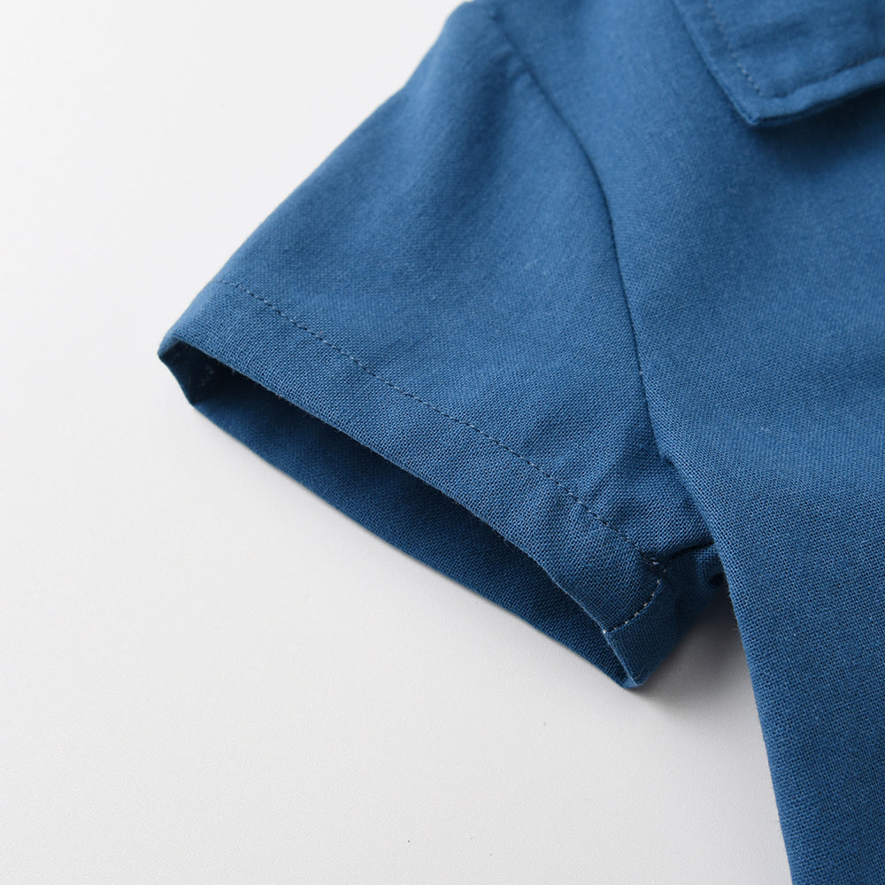 Kids Blue & White Cuban Collar Pure Cotton Shirt with Shorts
