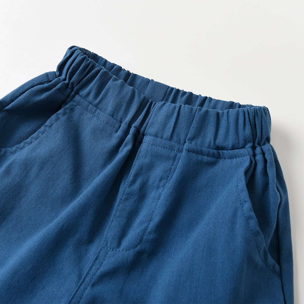 Kids Blue & White Cuban Collar Pure Cotton Shirt with Shorts