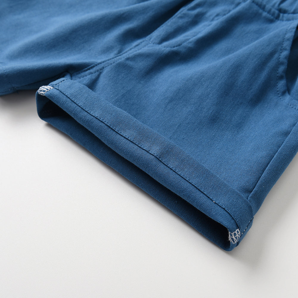 Kids Blue & White Cuban Collar Pure Cotton Shirt with Shorts