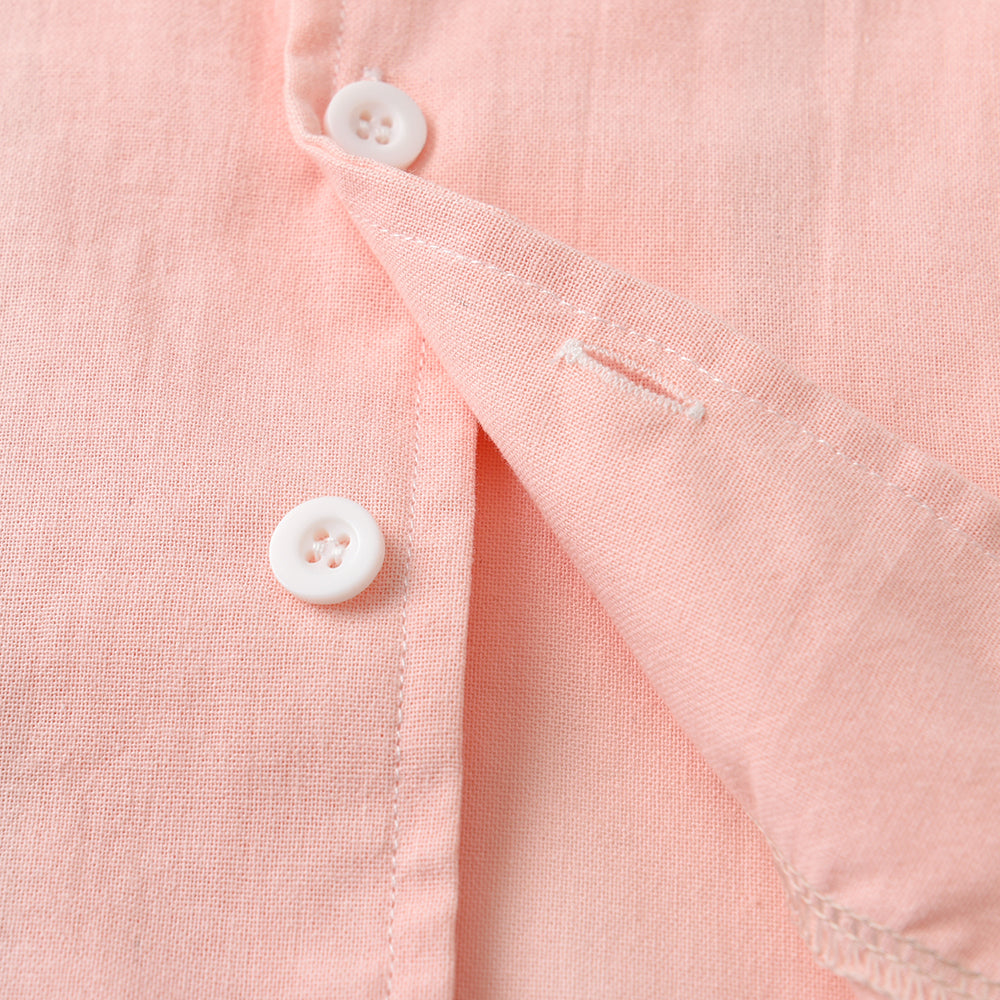 Unisex Kids Pink Lapel Collar Shirt & Shorts