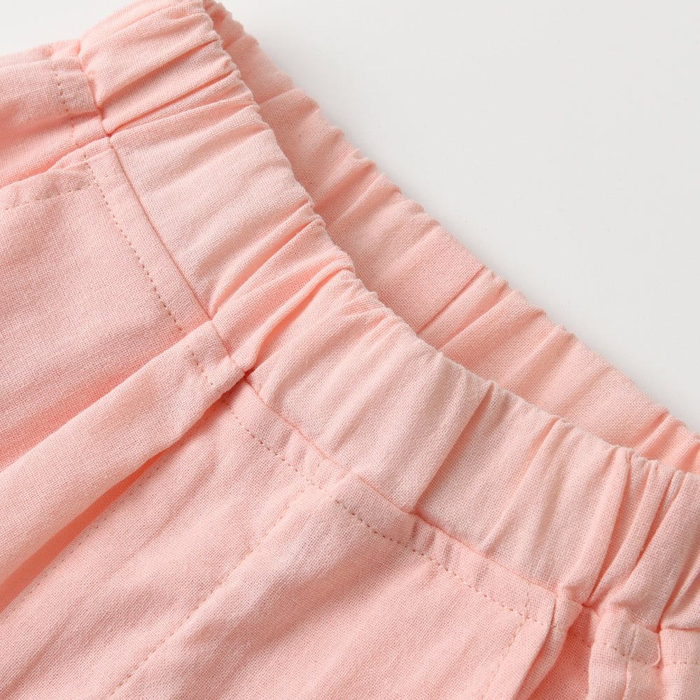 Unisex Kids Pink Lapel Collar Shirt & Shorts