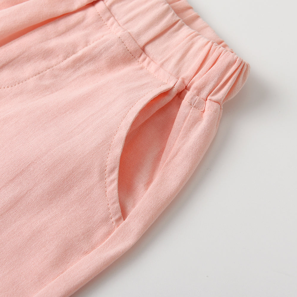Unisex Kids Pink Lapel Collar Shirt & Shorts