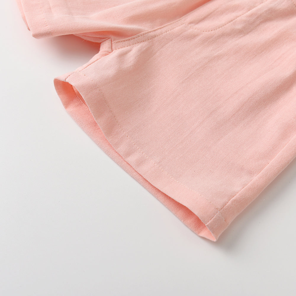 Unisex Kids Pink Lapel Collar Shirt & Shorts
