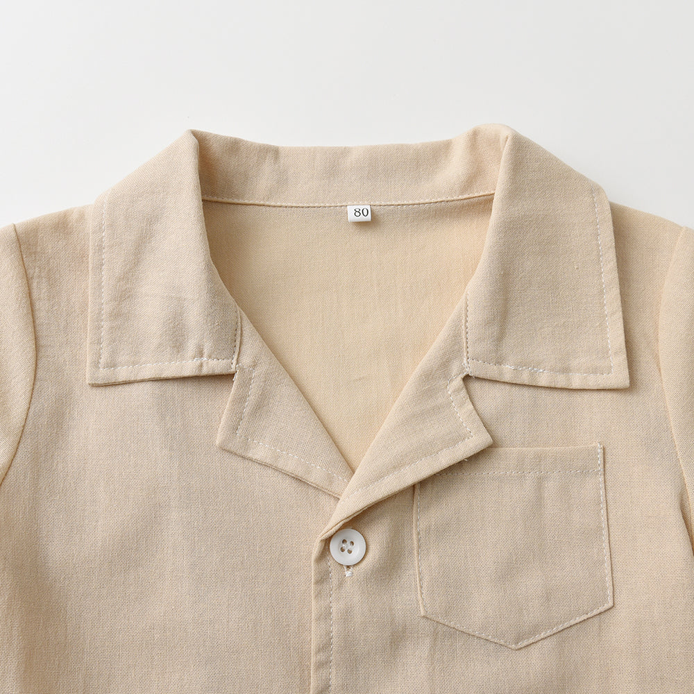 Unisex Beige Cuban Collar Pure Cotton Shirt With Shorts