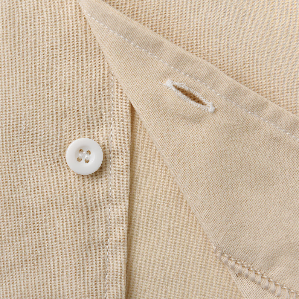 Unisex Beige Cuban Collar Pure Cotton Shirt With Shorts