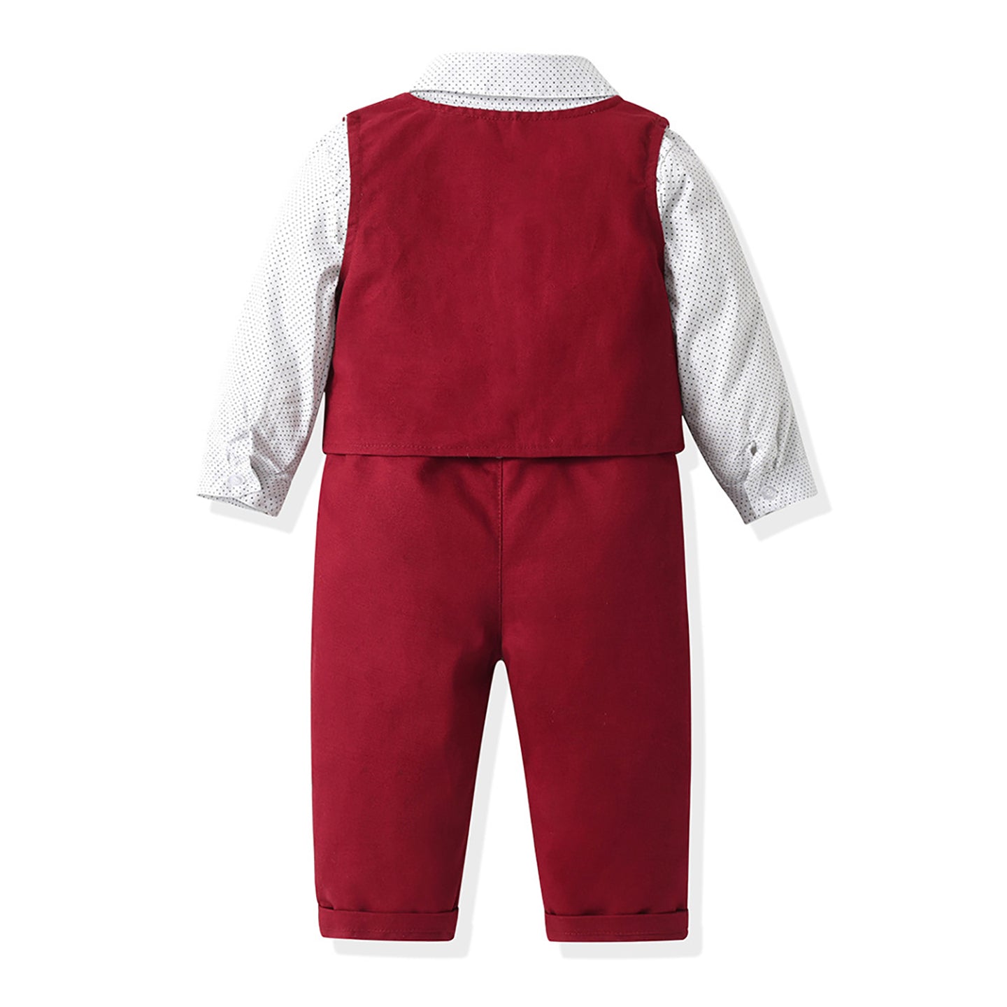 Boys Printed Shirt Collar Shirt & Trouser & Waistcoat & Bow Tie