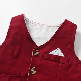 Boys Printed Shirt Collar Shirt & Trouser & Waistcoat & Bow Tie