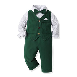 Boys Printed Long Sleeves Shirt & Trouser & Waistcoat & Bow Tie