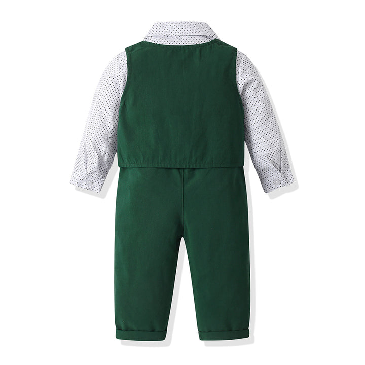 Boys Printed Long Sleeves Shirt & Trouser & Waistcoat & Bow Tie