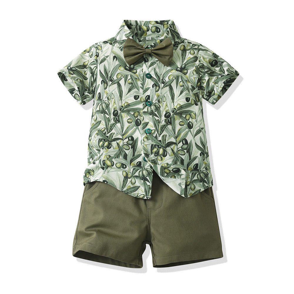 Boys Floral Printed Pure Cotton Shirt Collar Shirt with Shorts