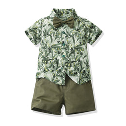 Boys Floral Printed Pure Cotton Shirt Collar Shirt with Shorts