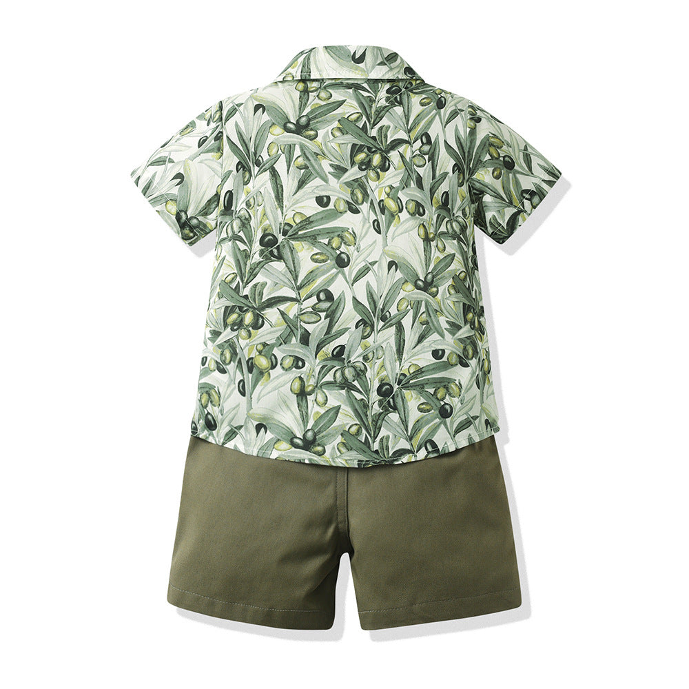 Boys Floral Printed Pure Cotton Shirt Collar Shirt with Shorts