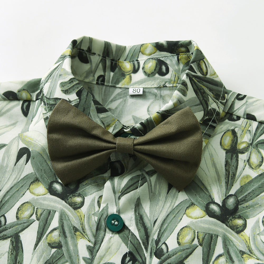 Boys Floral Printed Pure Cotton Shirt Collar Shirt with Shorts