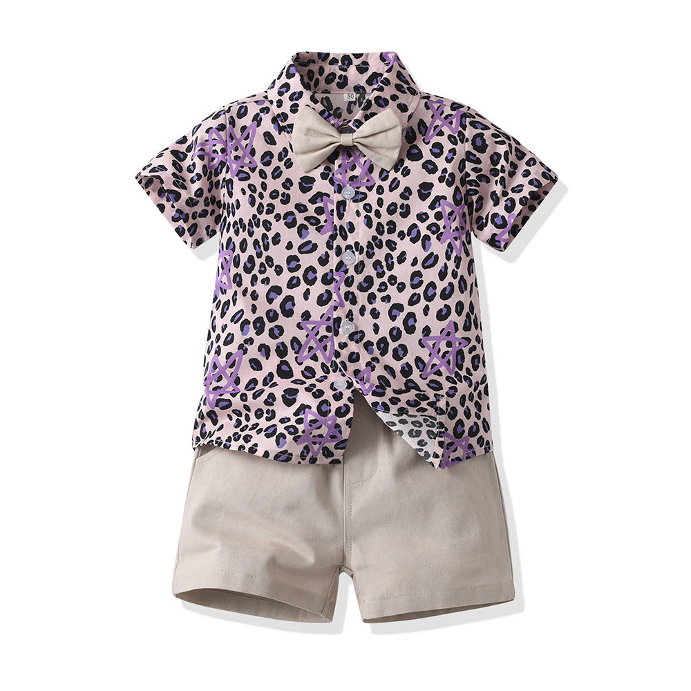Boys Printed Shirt Collar Pure Cotton Shirt with Shorts