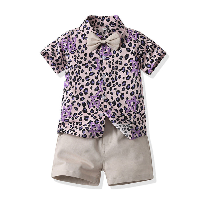 Boys Printed Shirt Collar Pure Cotton Shirt with Shorts