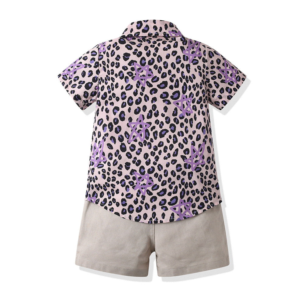 Boys Printed Shirt Collar Pure Cotton Shirt with Shorts
