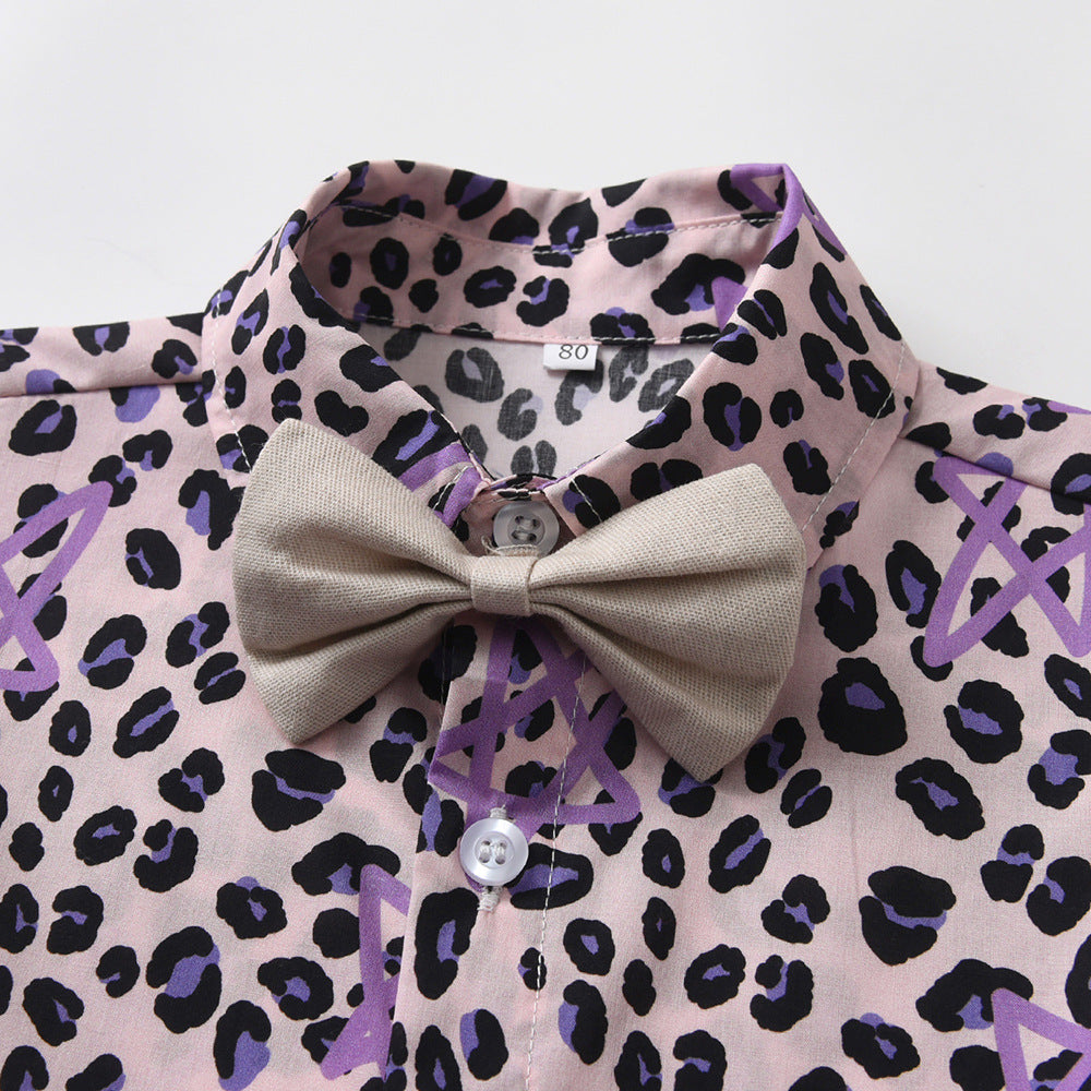 Boys Printed Shirt Collar Pure Cotton Shirt with Shorts