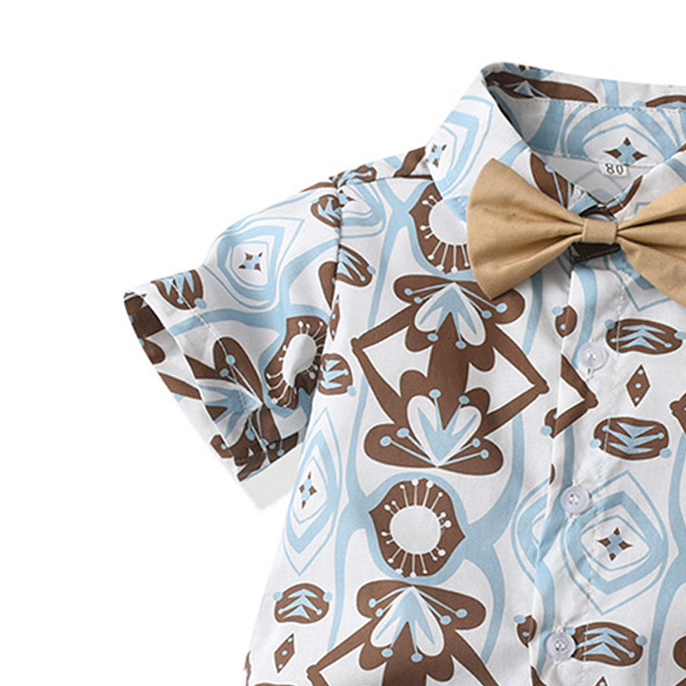 Boys Printed Shirt Collar Pure Cotton Shirt with Shorts