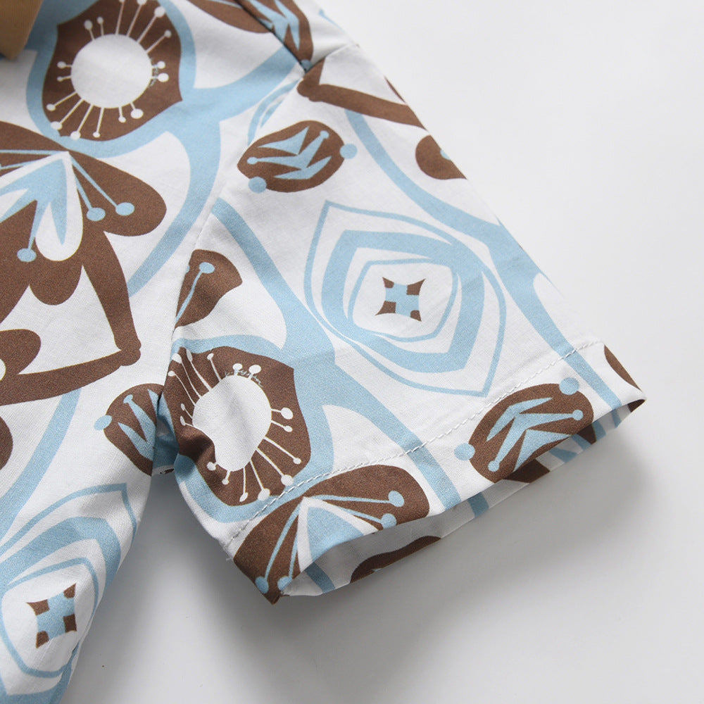Boys Printed Shirt Collar Pure Cotton Shirt with Shorts