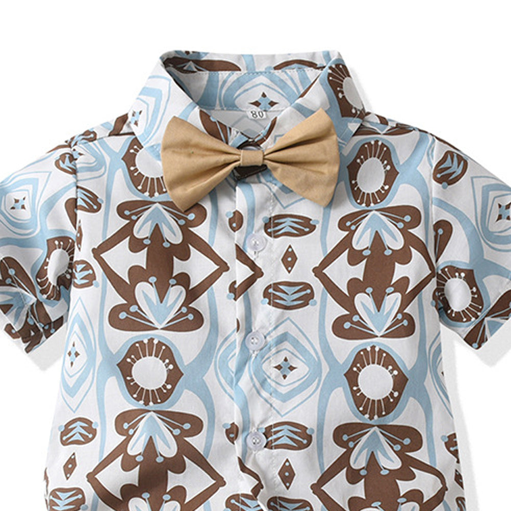 Boys Printed Shirt Collar Pure Cotton Shirt with Shorts