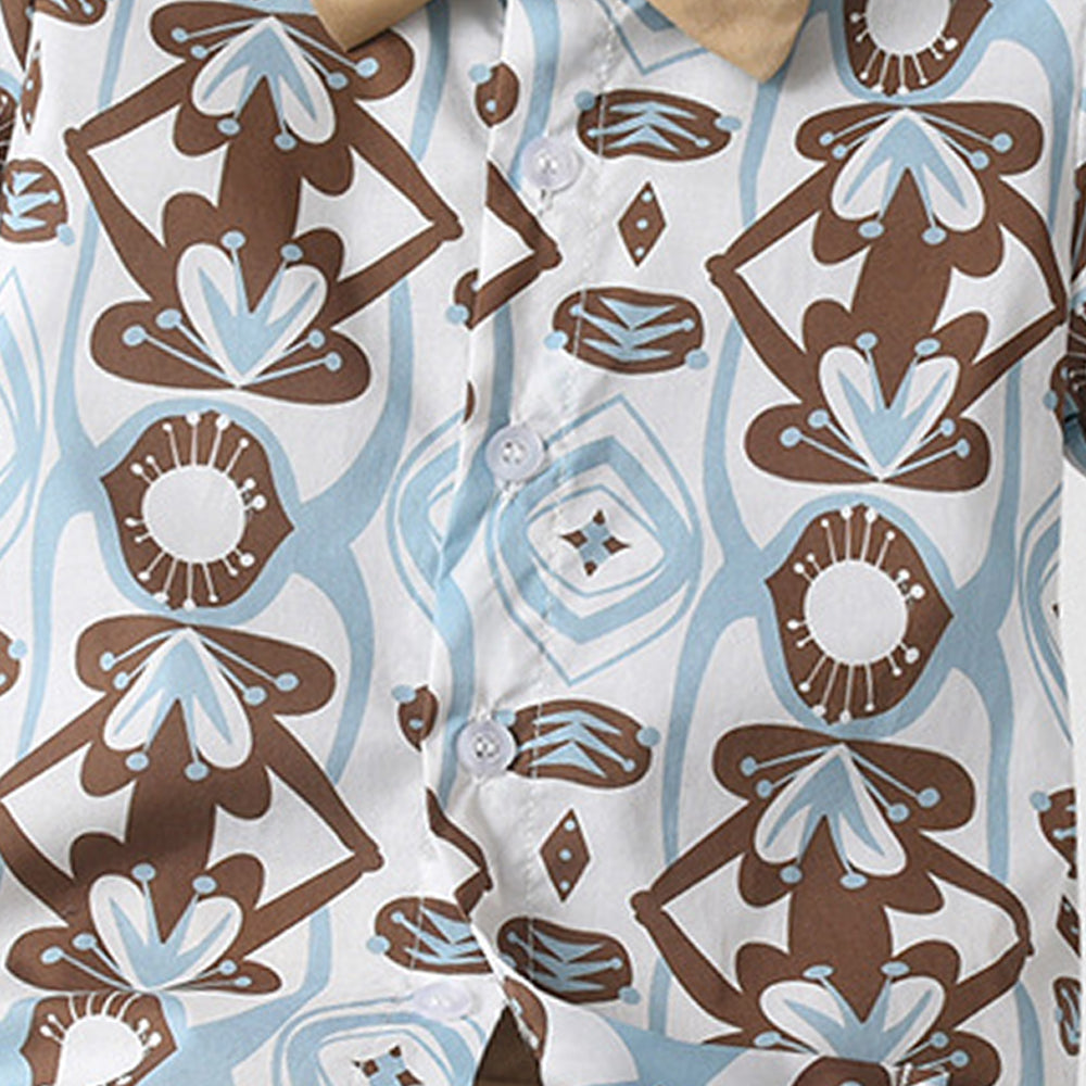 Boys Printed Shirt Collar Pure Cotton Shirt with Shorts