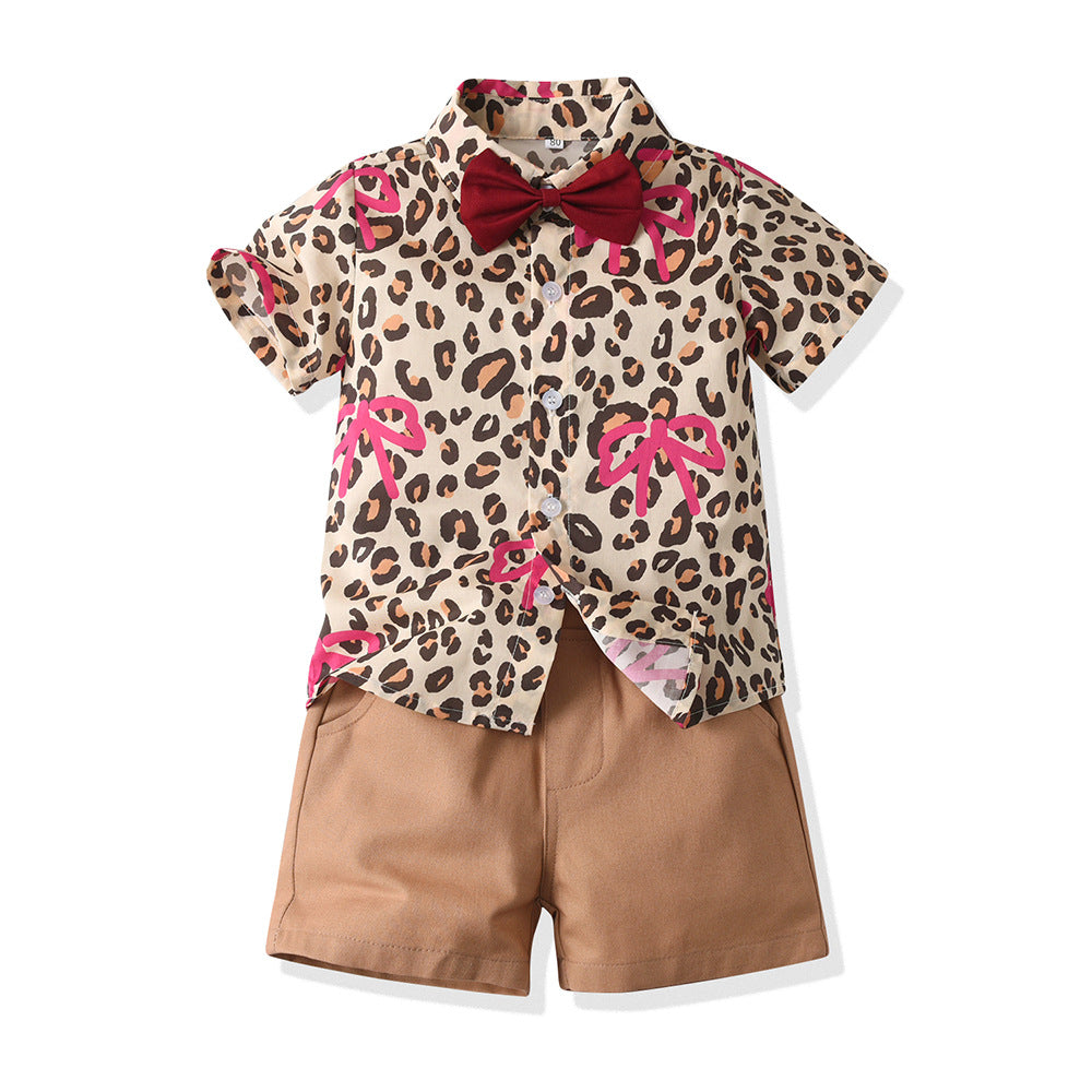 Boys Printed Shirt Collar Pure Cotton Shirt with Shorts