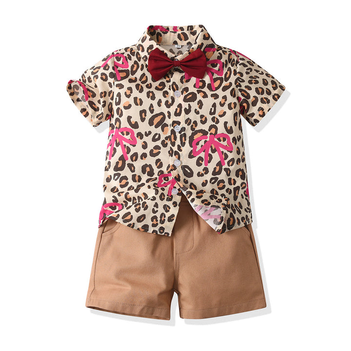 Boys Printed Shirt Collar Pure Cotton Shirt with Shorts
