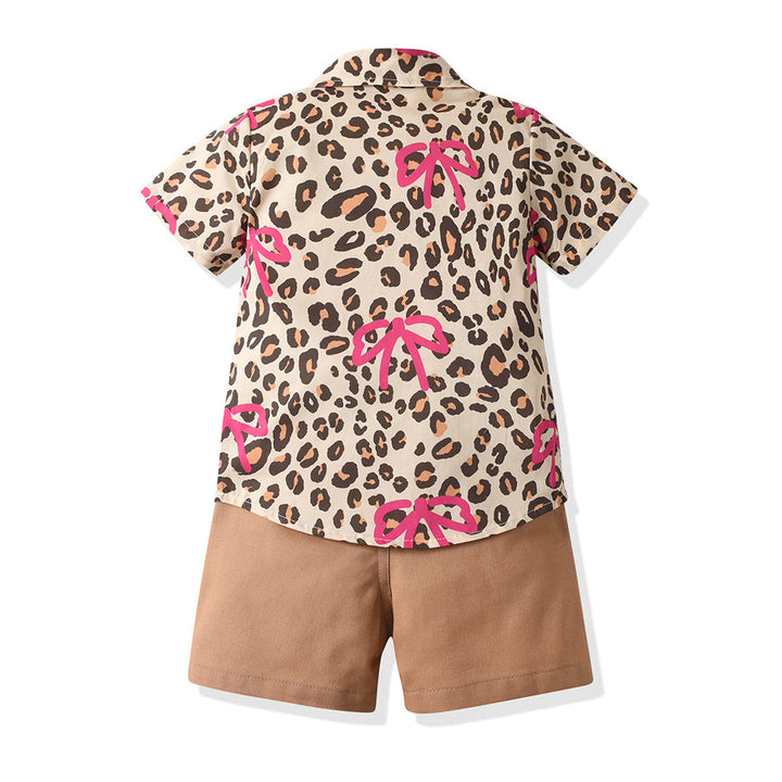 Boys Printed Shirt Collar Pure Cotton Shirt with Shorts