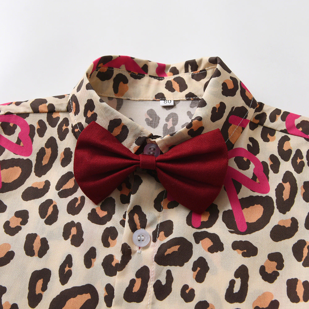Boys Printed Shirt Collar Pure Cotton Shirt with Shorts