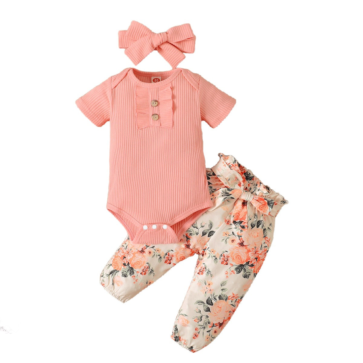 Girls Pink Pure Cotton Bodysuit Top with Pyjamas