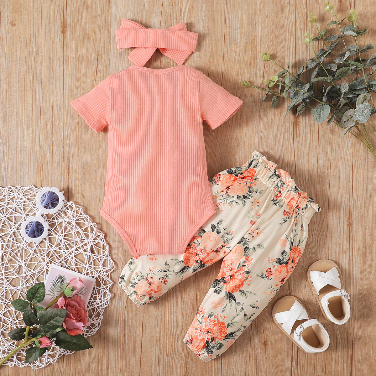 Girls Pink Pure Cotton Bodysuit Top with Pyjamas
