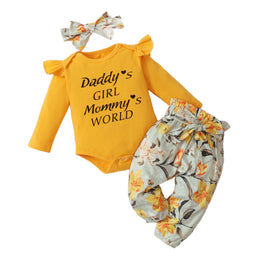 Girls Yellow & Grey Typography Printed Top with Trousers