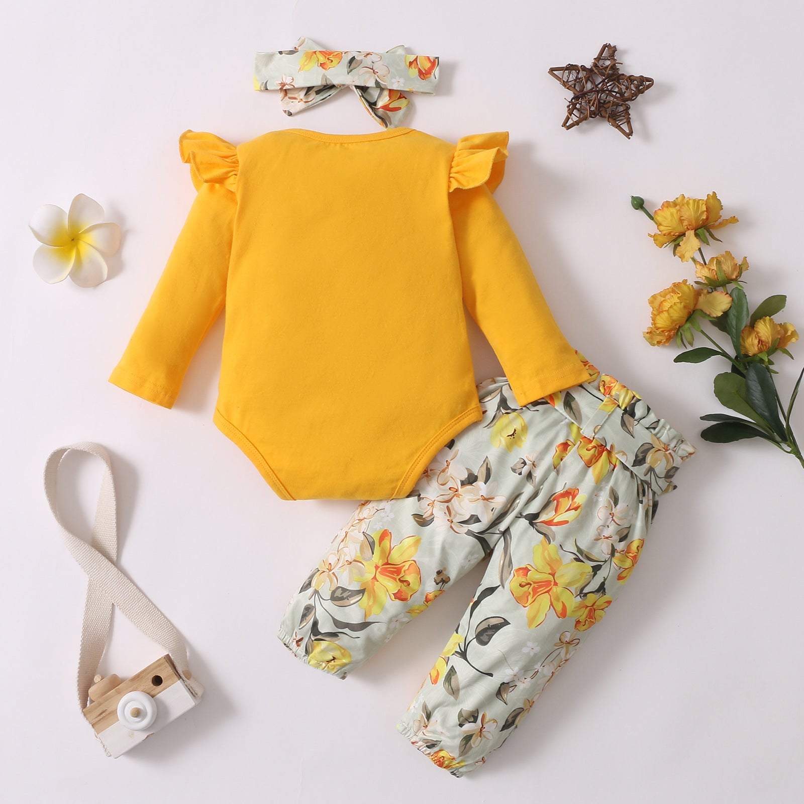 Girls Yellow & Grey Typography Printed Top with Trousers
