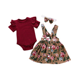 Girls Maroon & Brown Printed Pure Cotton Top with Skirt