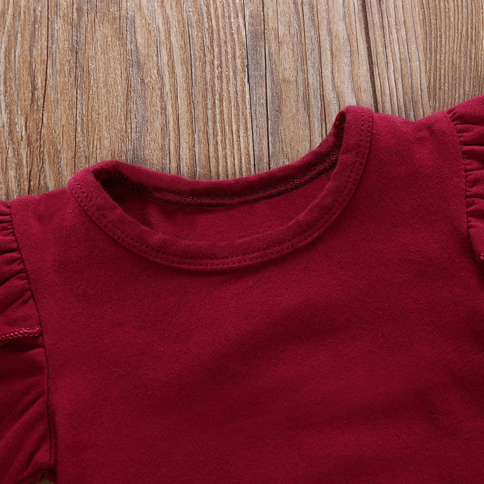Girls Maroon & Brown Printed Pure Cotton Top with Skirt