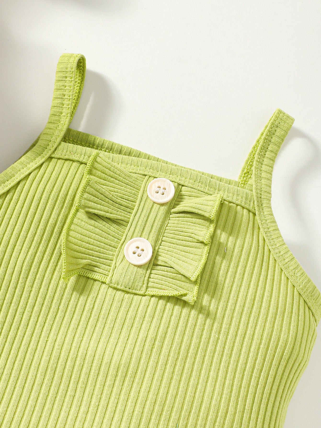 Girls Green Shoulder Strap Striped Pure Cotton Top with Skirt