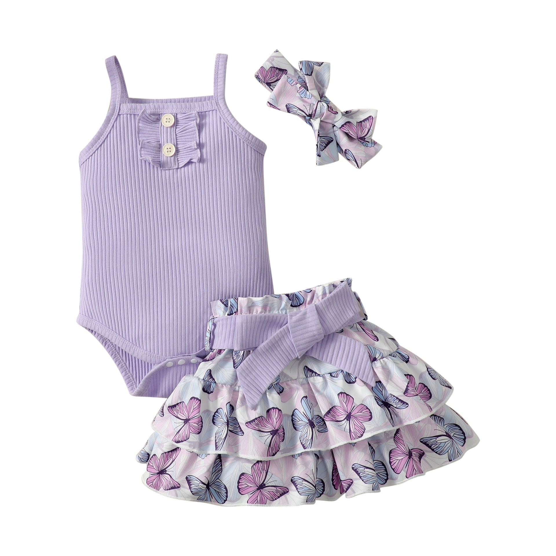 Girls Shoulder Straps Pure Cotton Top with Skirt