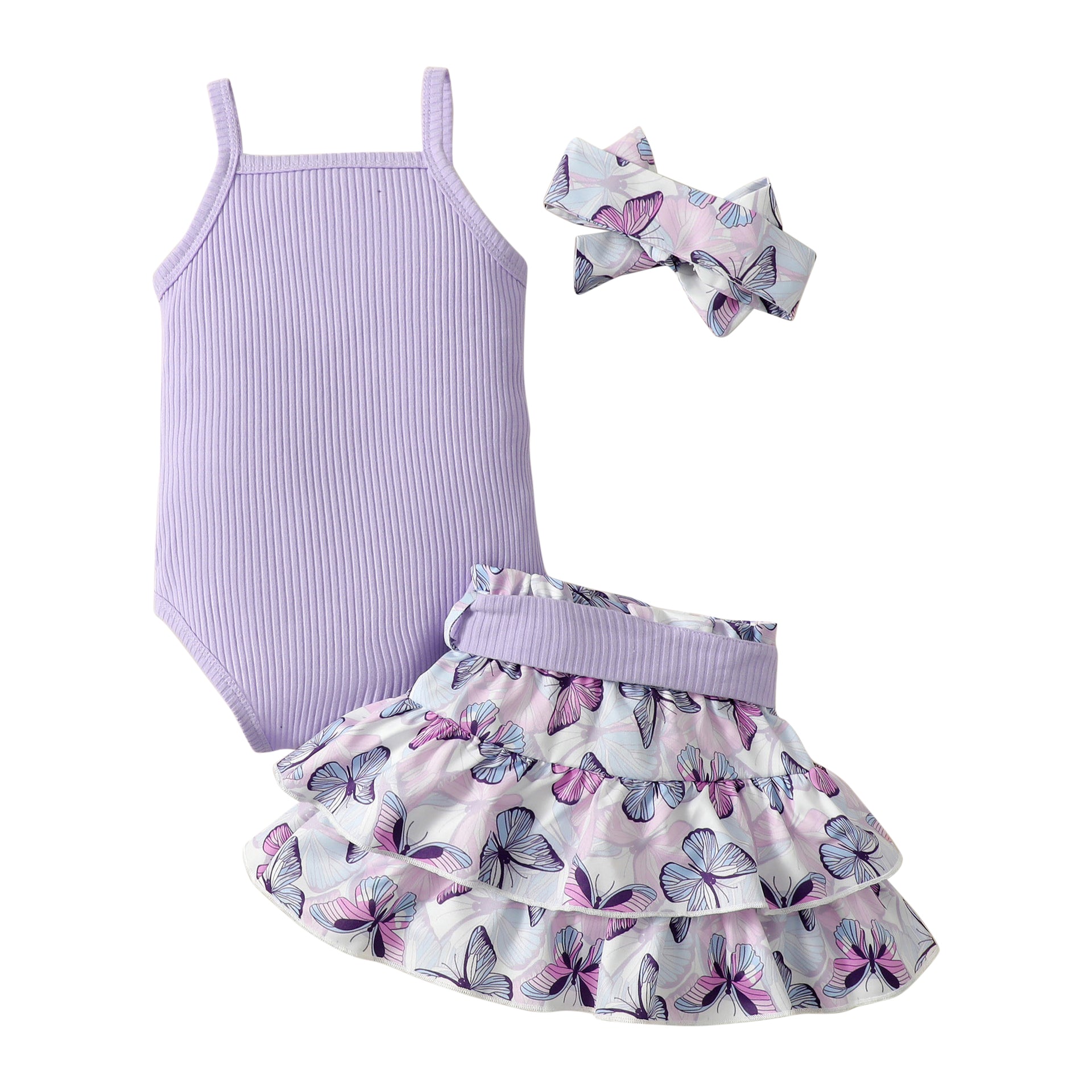 Girls Shoulder Straps Pure Cotton Top with Skirt