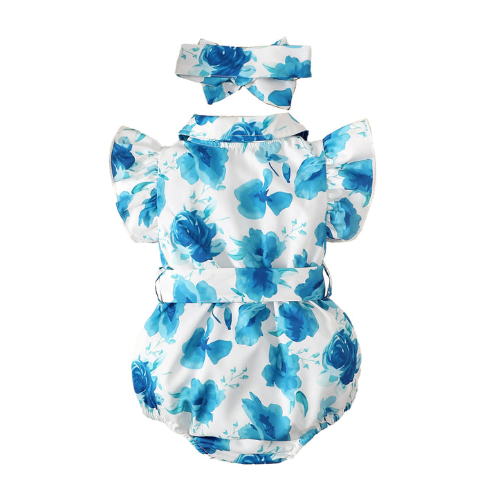 Infants Girls Blue Cotton Floral Printed Bodysuit