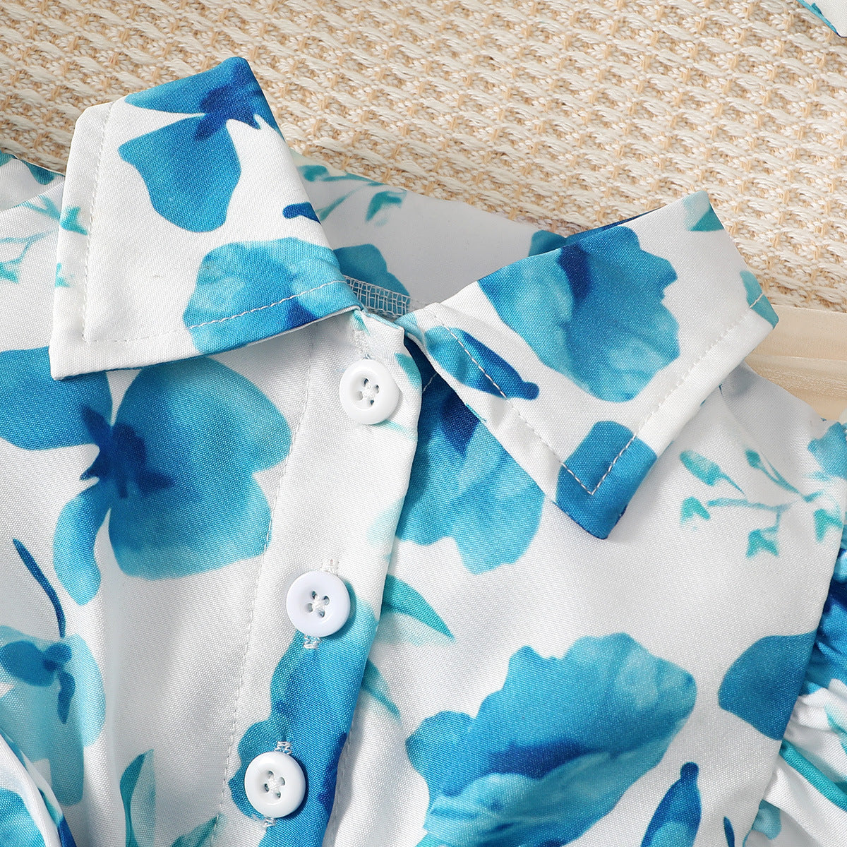Infants Girls Blue Cotton Floral Printed Bodysuit