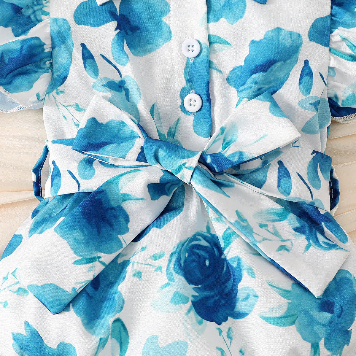 Infants Girls Blue Cotton Floral Printed Bodysuit